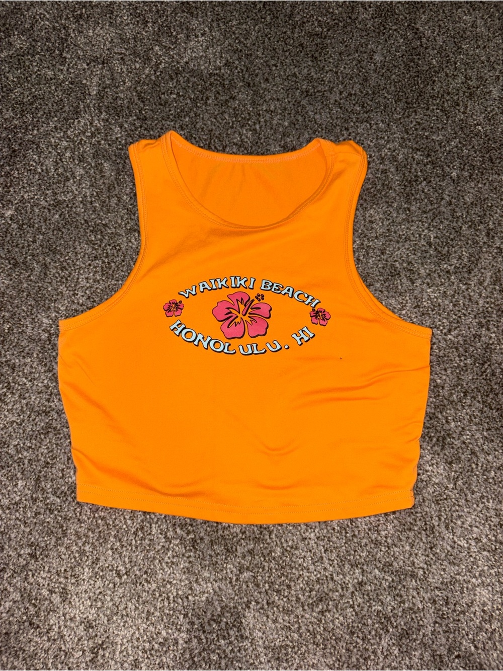 Waikiki Beach Honolulu HI Orange Crop Tank Top